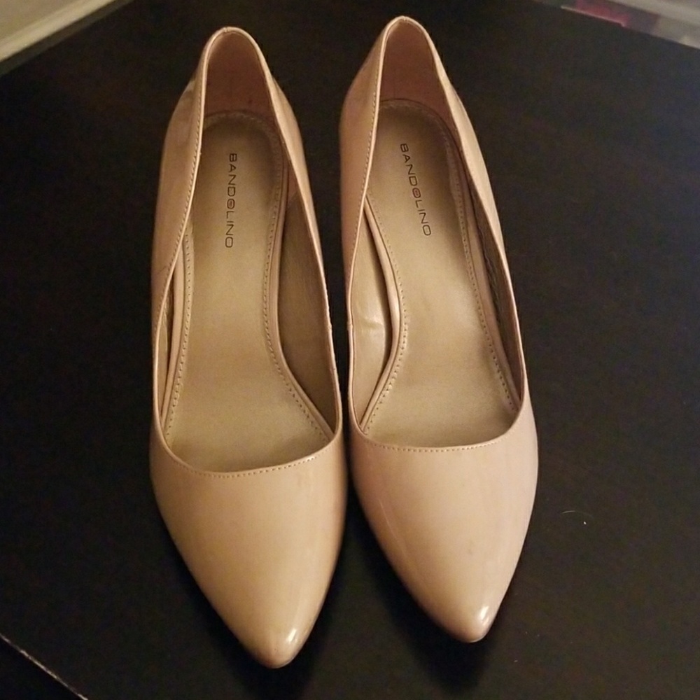 Patent leather taupe pumps
